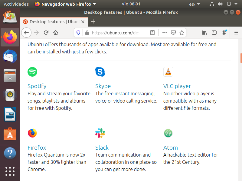 Escritorio de Ubuntu Linux con barra de aplicaciones lateral